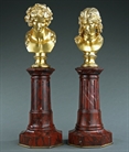 Picture of CA0165 Unusual pair of Grand Tour gilt bronze busts of Antinous and Dionysus