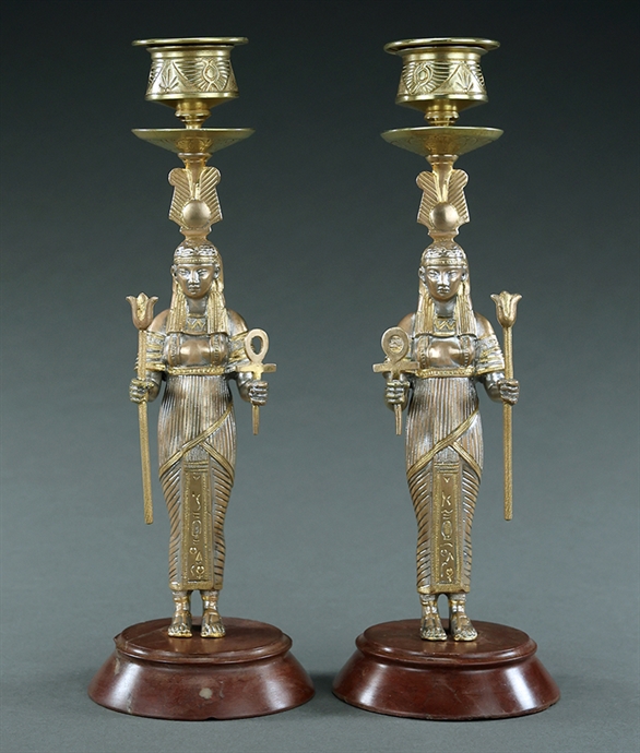 Picture of CA0181 Fascinating pair of Egyptian Revival candlesticks